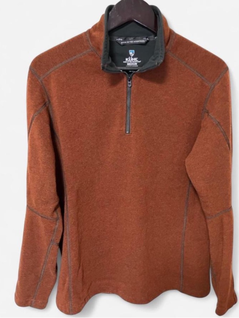 KÜHL Men's Rust Zip-Neck Pullover with Contrast Collar Size Medium